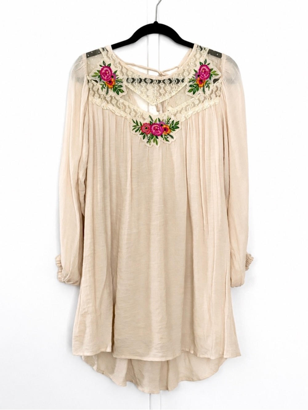 Umgee Boho Embroidered Lace Dress Cream Ivory Floral Hi-Low Tunic Small #0159